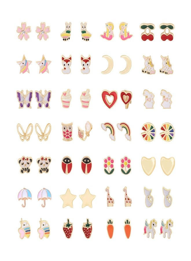 OATHYAN 28 Pairs Clip On Earrings Non Piercing Earrings Hypoallergenic Animal Butterfly Rainbow Flower Mixed Color Painless Non-Piercing Earrings Pack - Image 1